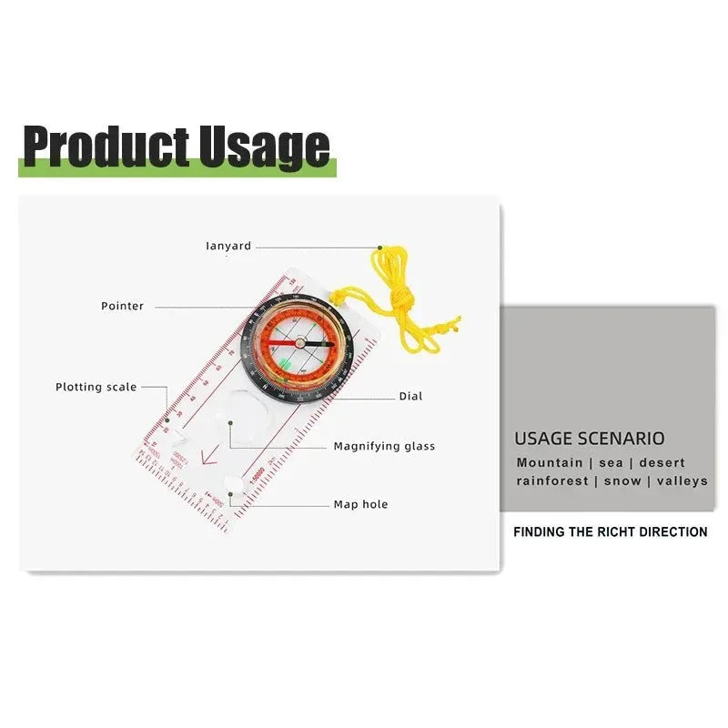 Outdoor Professional Portable Magnifying Compass with Ruler Scale - Perfect for Scout, Hiking, Camping, and Orienteering - Trekker Essentials