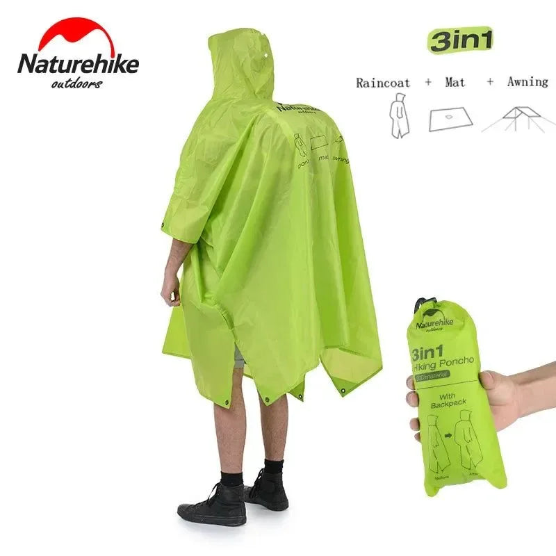 Outdoor Raincoat Windbreaker 3-in-1 Multifunction Camping & Hiking Waterproof Poncho Nylon Travel Awning Mat - Trekker Essentials