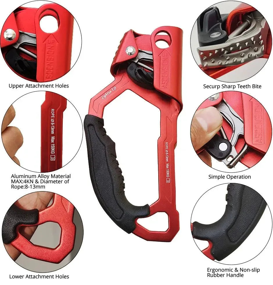 Outdoor Rock Hand Ascender - 8-12mm Rope Access for Climbing, Rescue, and Caving - Trekker Essentials