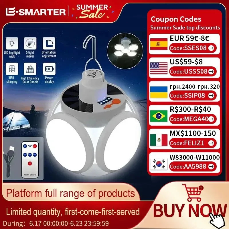 Outdoor Solar Folding Light Portable USB Rechargeable LED Bulb Search Lights - Trekker Essentials