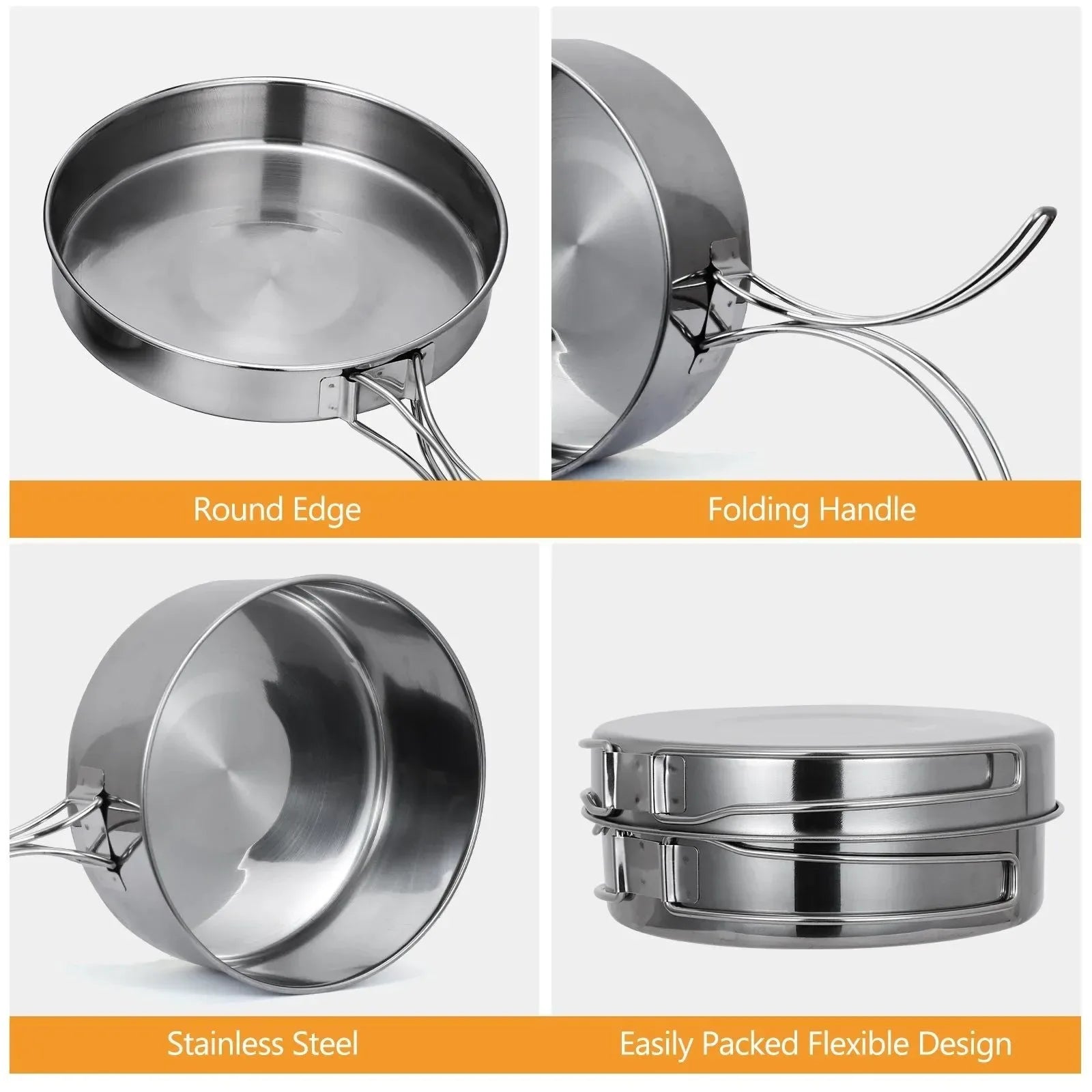 Outdoor Stainless-Steel Camping Cookware Set - Durable Bowl and Pot Set for Hiking, Backpacking, and Picnics - Trekker Essentials