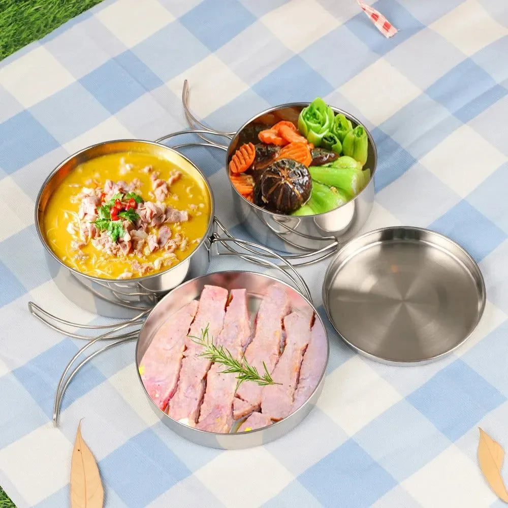 Outdoor Stainless-Steel Camping Cookware Set - Durable Bowl and Pot Set for Hiking, Backpacking, and Picnics - Trekker Essentials