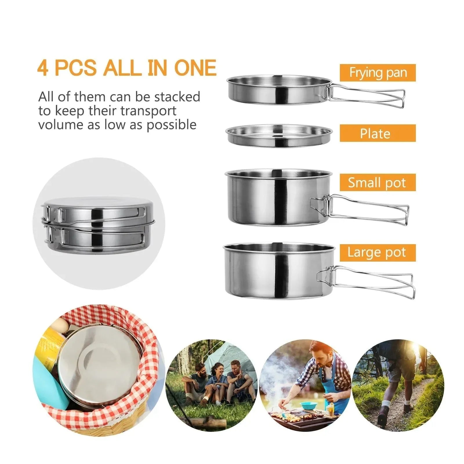 Outdoor Stainless-Steel Camping Cookware Set - Durable Bowl and Pot Set for Hiking, Backpacking, and Picnics - Trekker Essentials