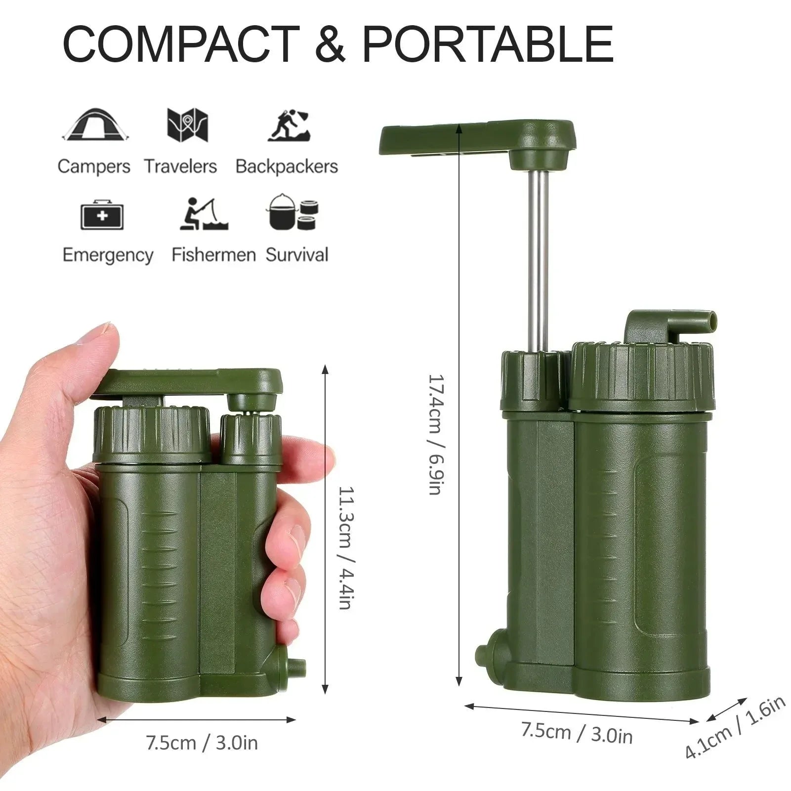 Outdoor Water Filtration System - Fast Flow Rate 200-400ml/min Water Purifier for Camping, Hiking, Emergency, and Fishing - Trekker Essentials