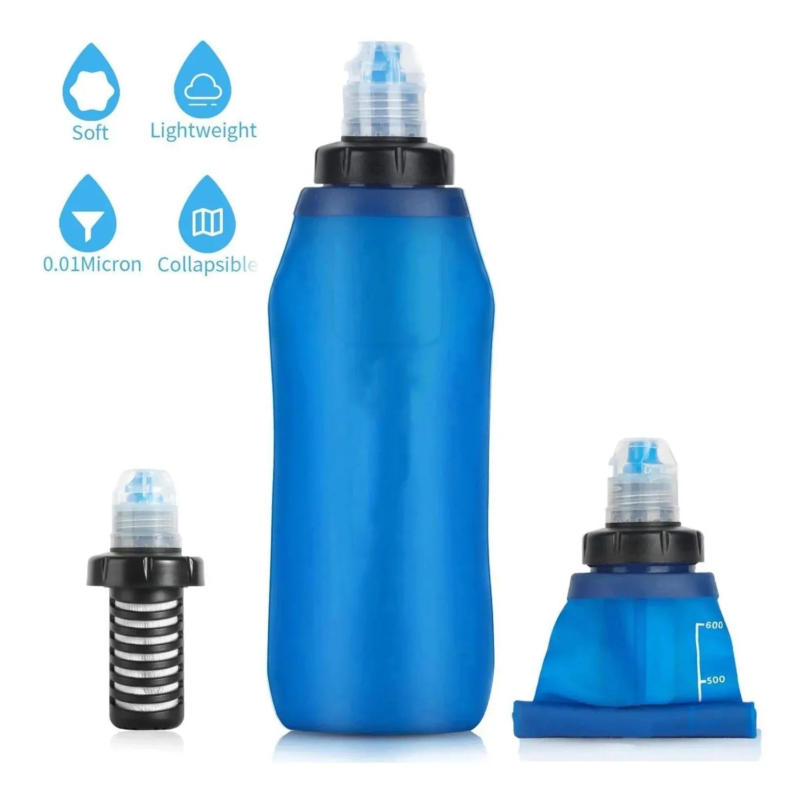 Outdoor Water Purifying Survival Water Filter Bottle - Essential Drinking Water Purifier for Backpacking, Emergency, Hiking, and Camping - Trekker Essentials
