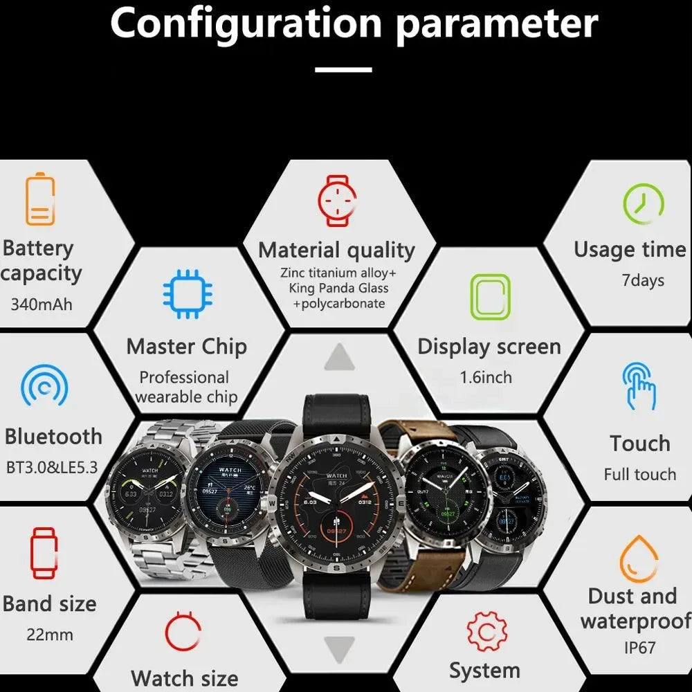 Outdoors Compass Smart Watch with GPS Tracker - 1.6 Inch AMOLED HD Screen, Bluetooth Call SmartWatch for Android iOS - Trekker Essentials