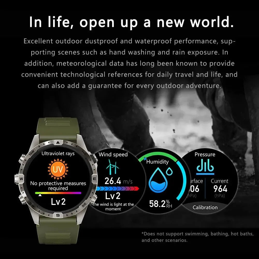 Outdoors Compass Smart Watch with GPS Tracker - 1.6 Inch AMOLED HD Screen, Bluetooth Call SmartWatch for Android iOS - Trekker Essentials
