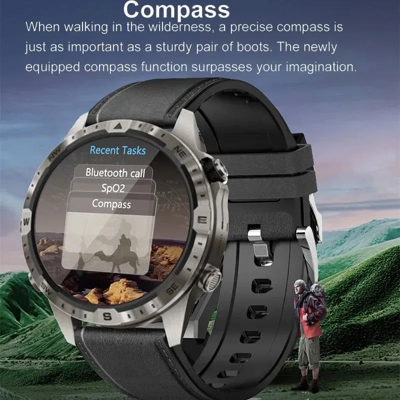 Outdoors Compass Smart Watch with GPS Tracker - 1.6 Inch AMOLED HD Screen, Bluetooth Call SmartWatch for Android iOS - Trekker Essentials