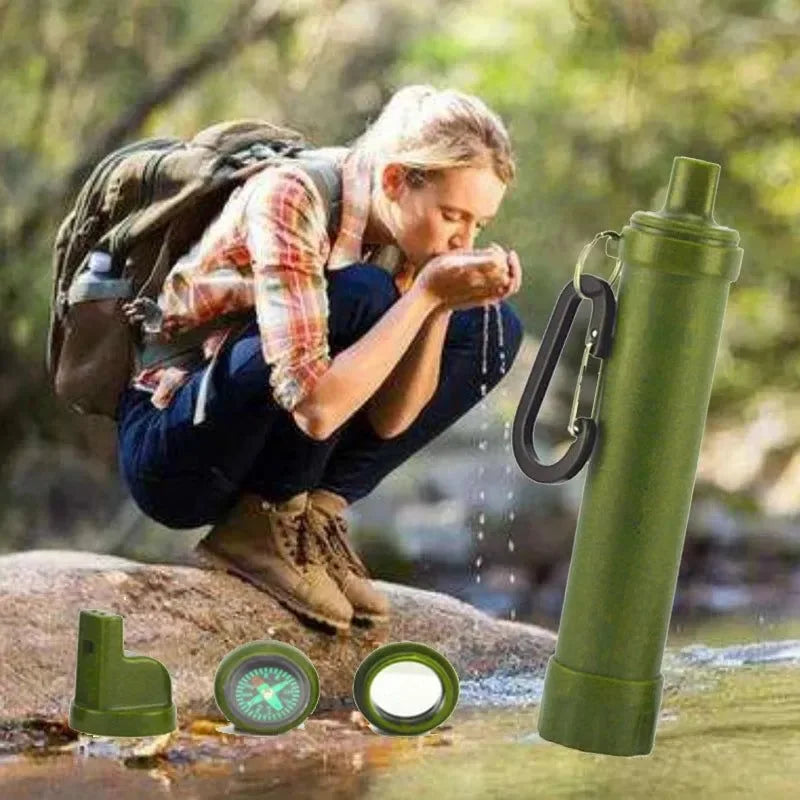 Personal Water Purifiers Water Filter Survival Kit with Whistle Compass Hiking Straw for Safety and Survival Camping Supplies - Trekker Essentials