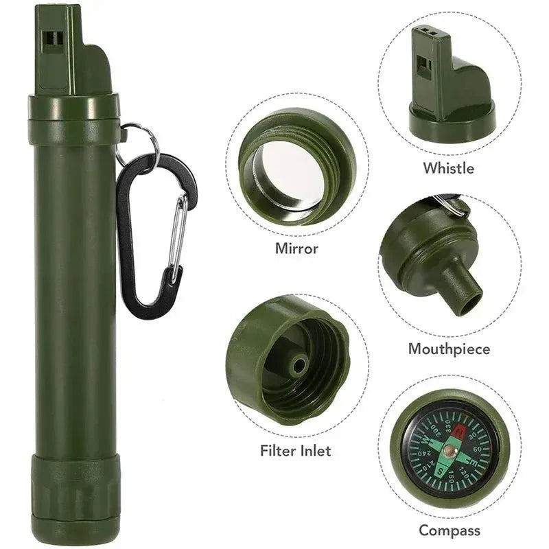 Personal Water Purifiers Water Filter Survival Kit with Whistle Compass Hiking Straw for Safety and Survival Camping Supplies - Trekker Essentials