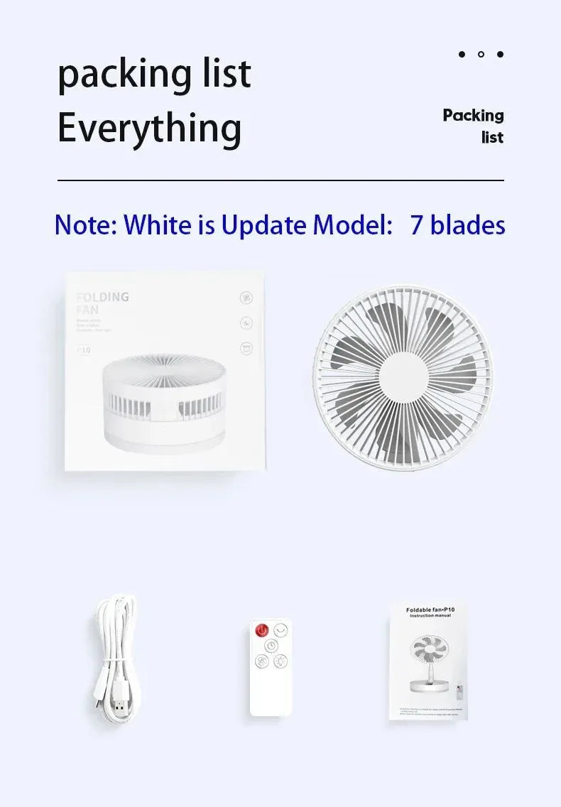 Portable 10800mAh Folding Floor Fan | USB Rechargeable, Remote Control, Silent Air Cooler for Camping - Trekker Essentials