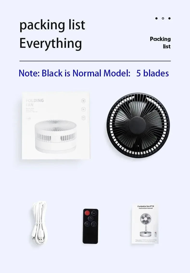 Portable 10800mAh Folding Floor Fan | USB Rechargeable, Remote Control, Silent Air Cooler for Camping - Trekker Essentials