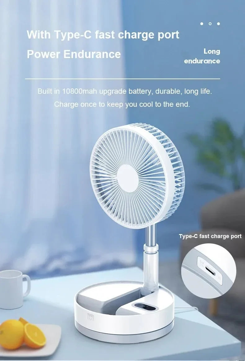Portable 10800mAh Folding Floor Fan | USB Rechargeable, Remote Control, Silent Air Cooler for Camping - Trekker Essentials