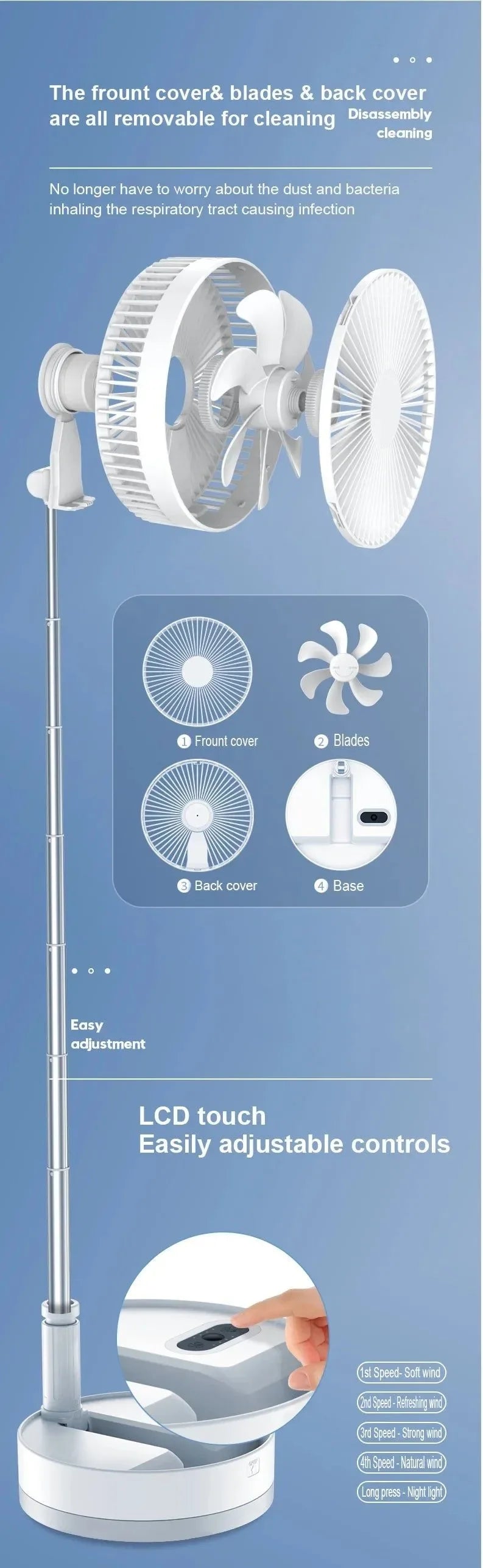 Portable 10800mAh Folding Floor Fan | USB Rechargeable, Remote Control, Silent Air Cooler for Camping - Trekker Essentials