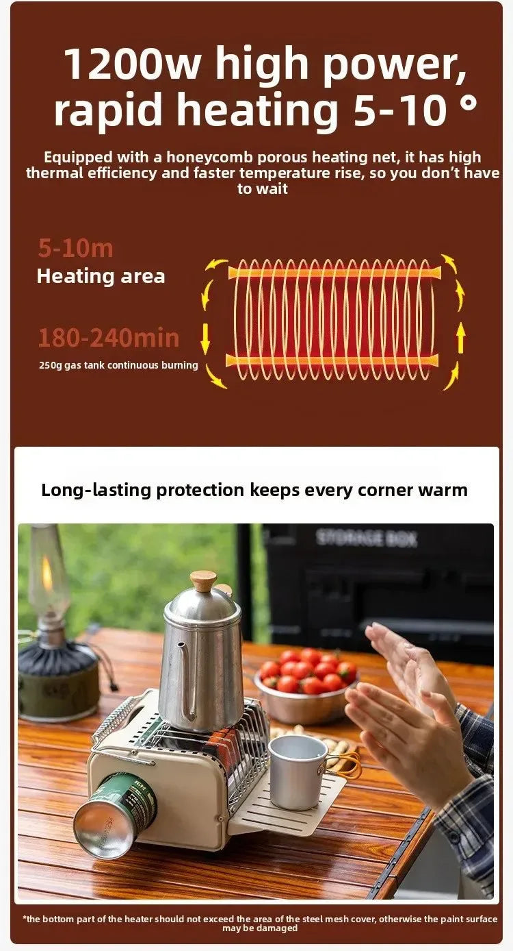 Portable 1200W Outdoor Gas Heater Stove – Smokeless Camping & Picnic Heater - Trekker Essentials