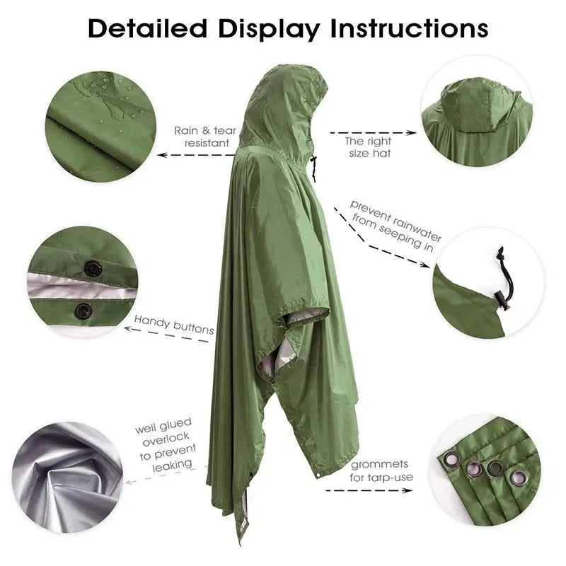 Portable 3-in-1 Multifunctional Raincoat Poncho Mat - Durable Rain Gear for Hiking and Camping - Trekker Essentials