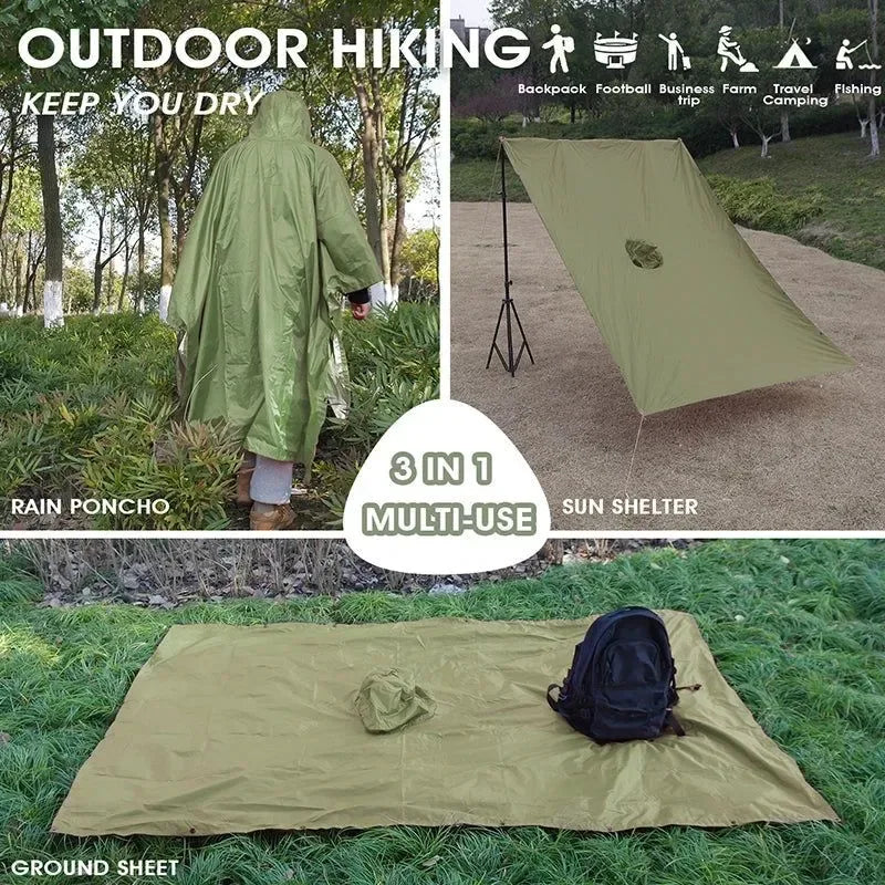 Portable 3-in-1 Multifunctional Raincoat Poncho Mat - Durable Rain Gear for Hiking and Camping - Trekker Essentials