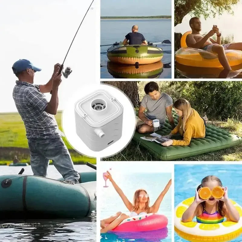Portable 6-Nozzle Air Pump with LED Light – Ideal for Swimming Pools, Air Mattresses, and Camping - Trekker Essentials