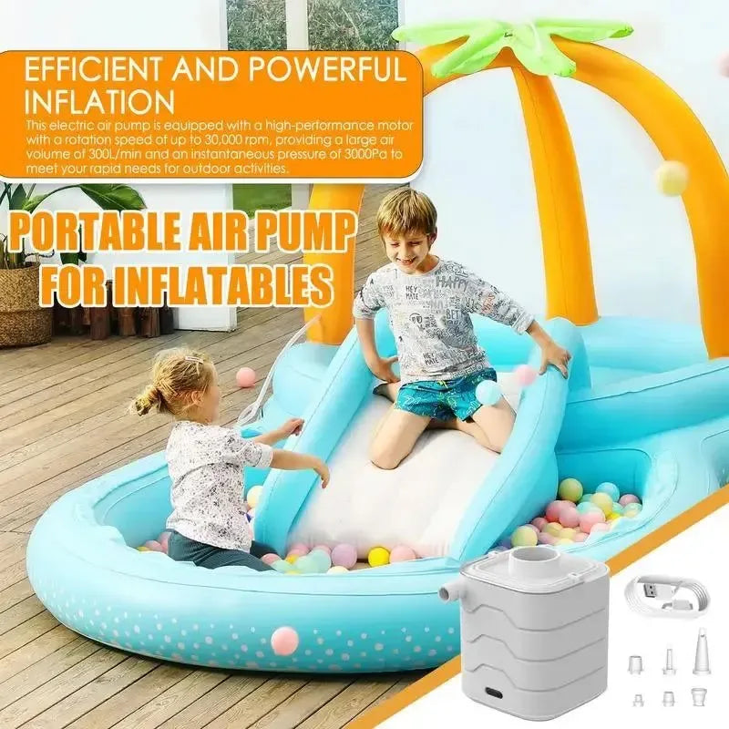 Portable 6-Nozzle Air Pump with LED Light – Ideal for Swimming Pools, Air Mattresses, and Camping - Trekker Essentials