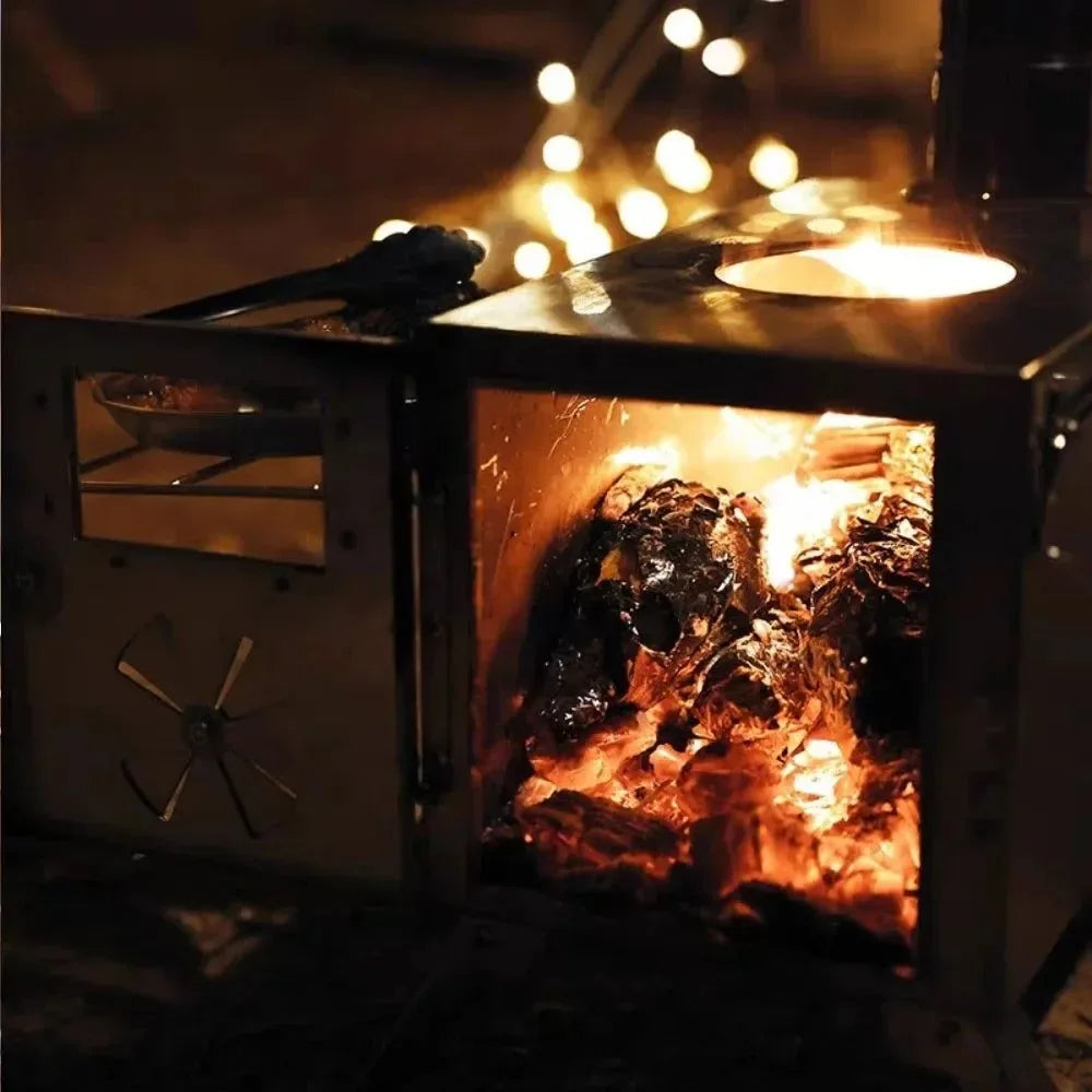 Portable Black Iron Wood Stove: Complete Tent Heating & Camping Cooking Stove Kit with Chimney - Trekker Essentials
