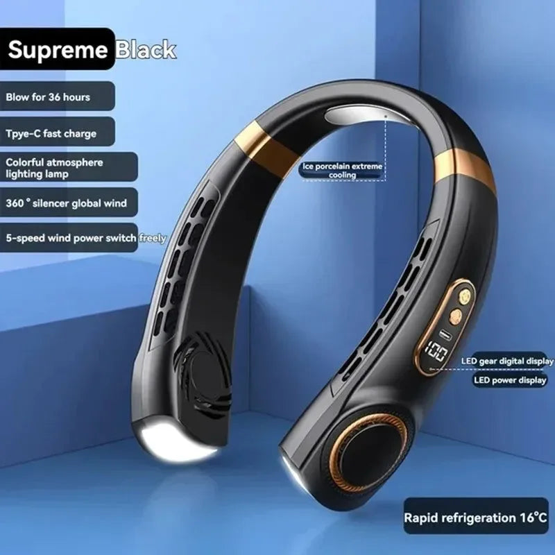 Portable Bladeless Halterneck Fan – USB Rechargeable, Silent, Hands-Free Cooling - Trekker Essentials