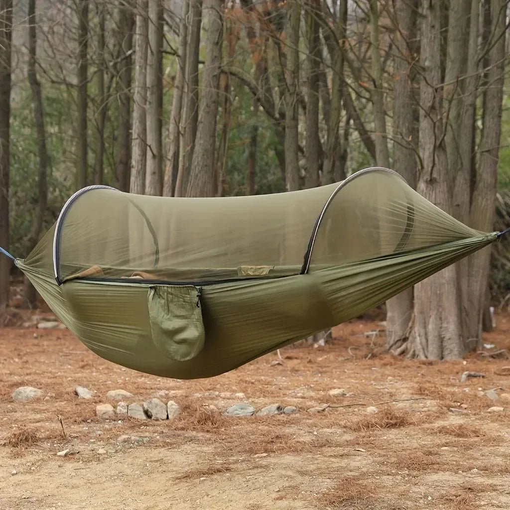Portable Camping Hammock with Mosquito Net – Quick-Setup Nylon Knit Hammock for Outdoor Relaxation - Trekker Essentials
