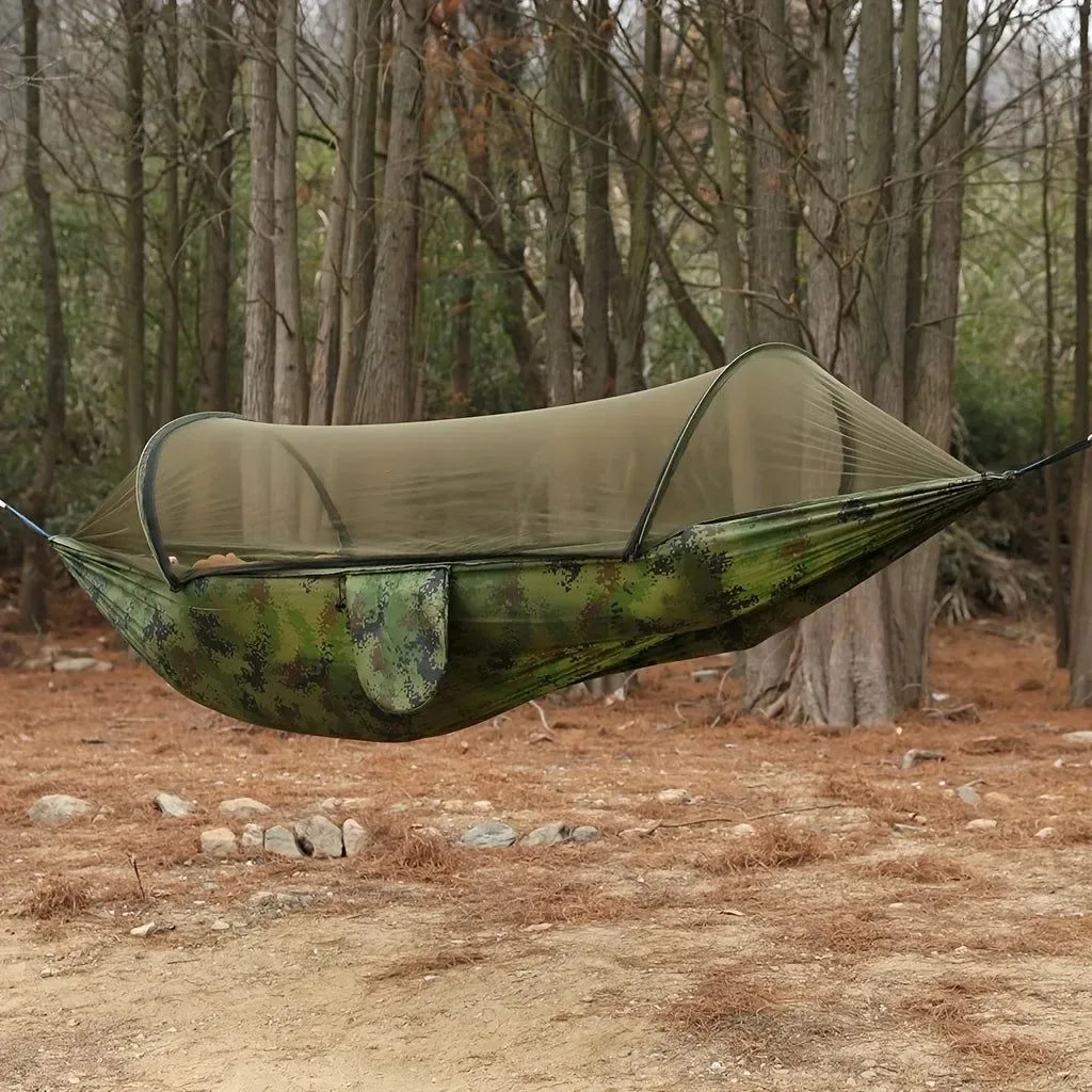Portable Camping Hammock with Mosquito Net – Quick-Setup Nylon Knit Hammock for Outdoor Relaxation - Trekker Essentials