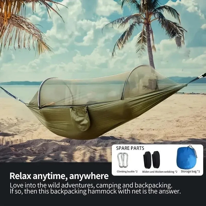 Portable Camping Hammock with Mosquito Net – Quick-Setup Nylon Knit Hammock for Outdoor Relaxation - Trekker Essentials