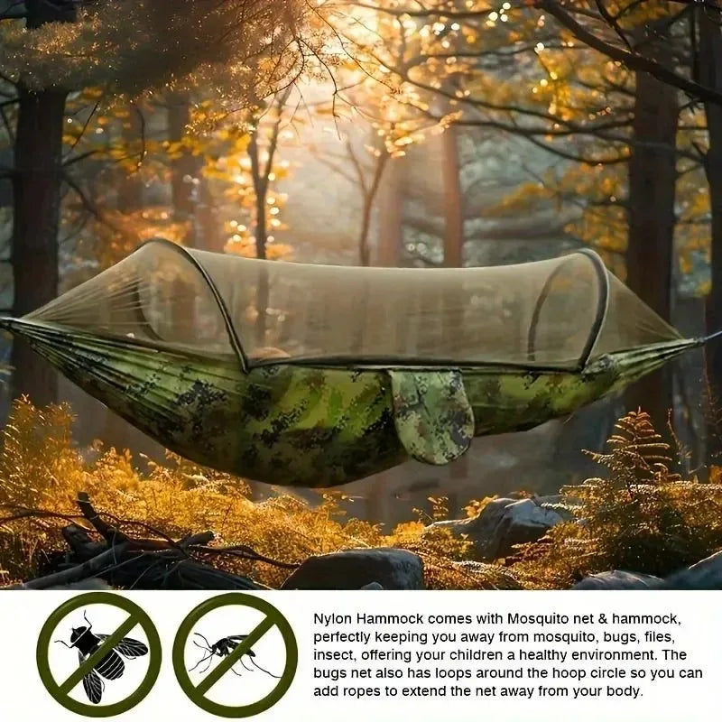 Portable Camping Hammock with Mosquito Net – Quick-Setup Nylon Knit Hammock for Outdoor Relaxation - Trekker Essentials