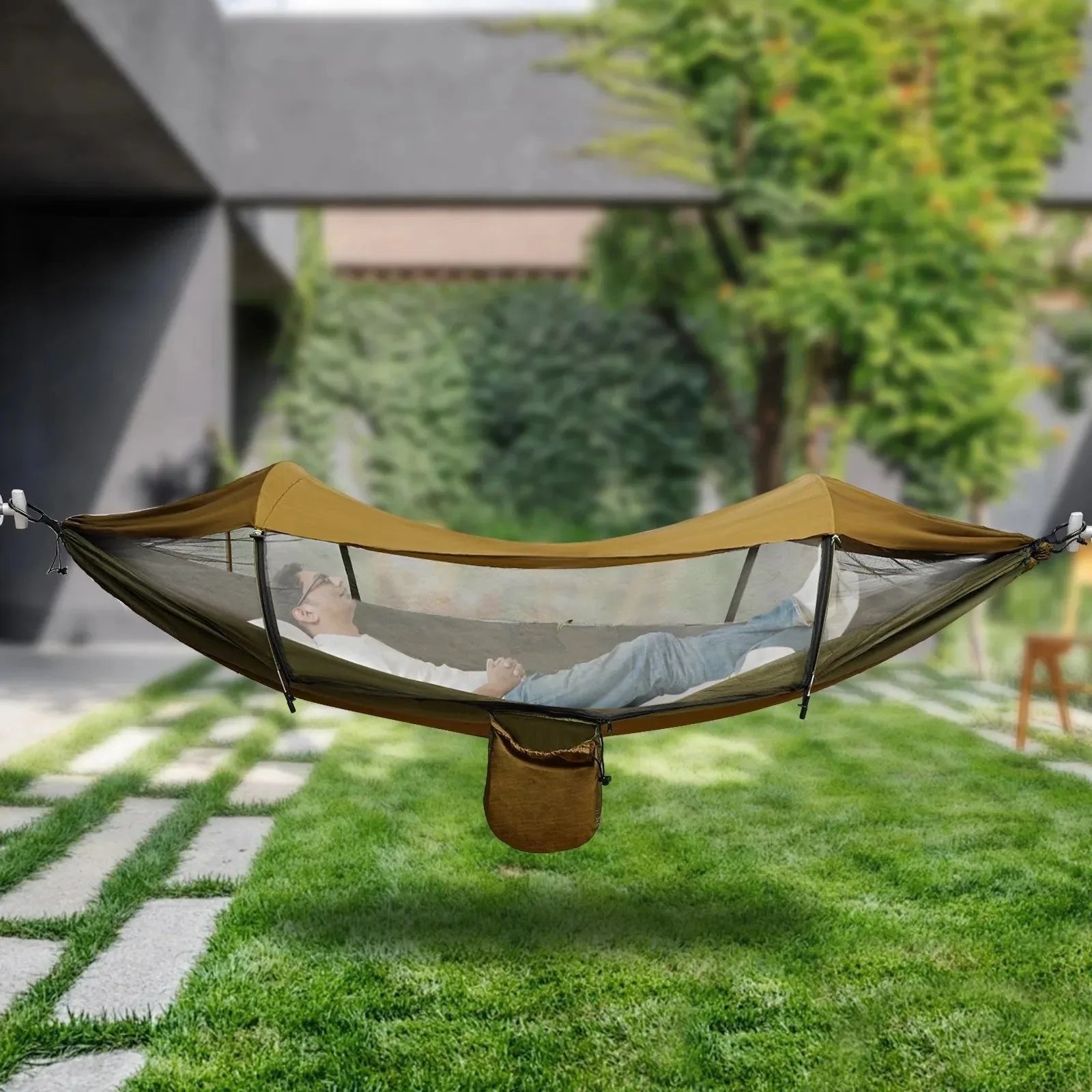 Portable Camping Hammock with Mosquito Net & Sun Protection - Lightweight Outdoor Hanging Bed - Trekker Essentials