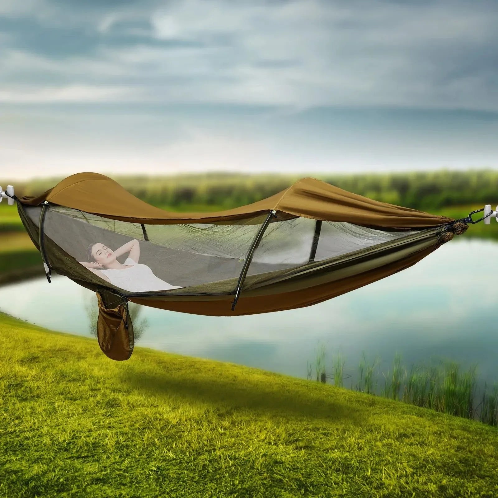 Portable Camping Hammock with Mosquito Net & Sun Protection - Lightweight Outdoor Hanging Bed - Trekker Essentials