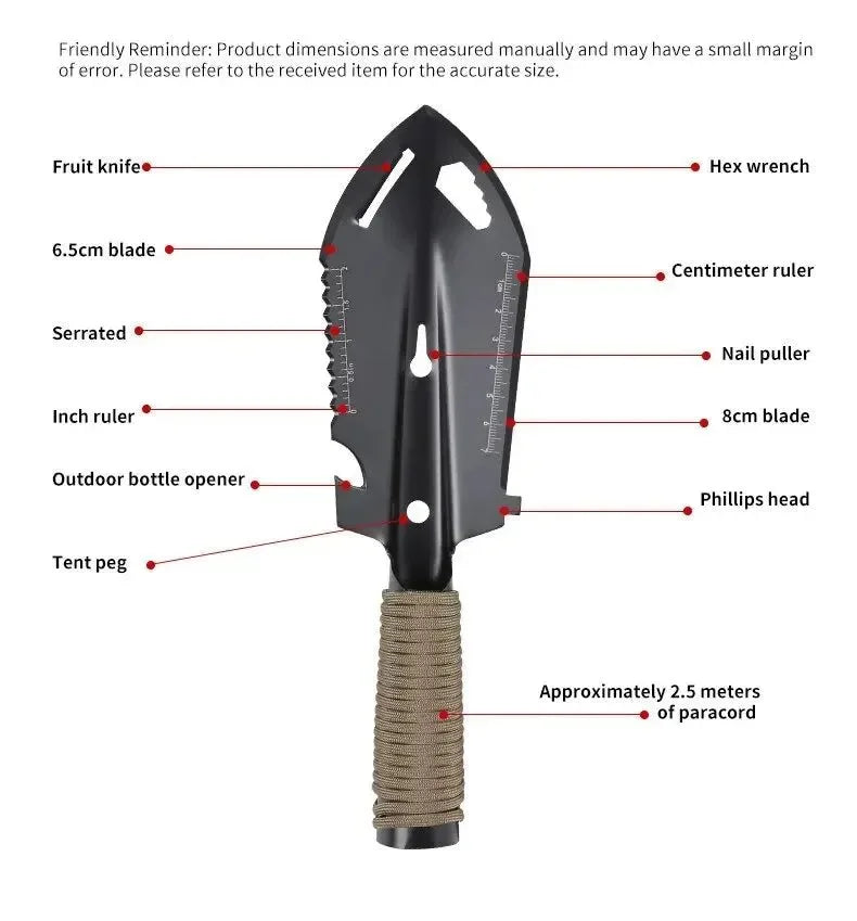 Portable Camping Hiking Traveling Picnic Shovel - Multifunctional Ordnance Shovel Survival Outdoor Equipment Garden Tool Shovel - Trekker Essentials