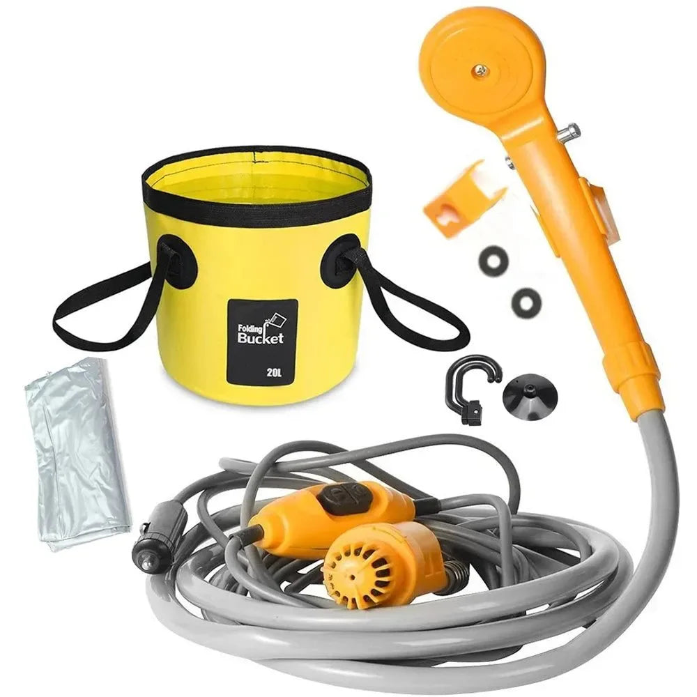 Portable Camping Shower - Car Cigarette Lighter Outdoor Shower for Hiking, Travel, Plant Watering, Car Cleaning, and Pet Bathing - Trekker Essentials