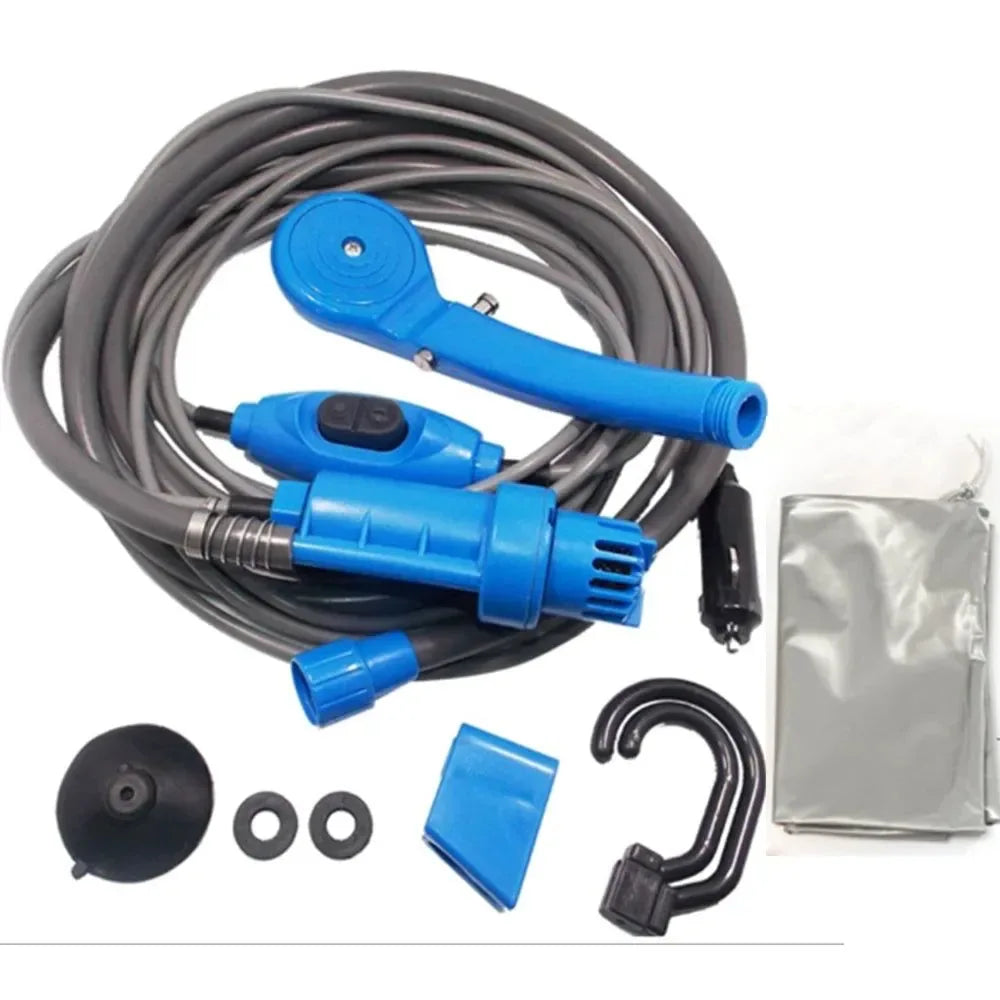 Portable Camping Shower - Car Cigarette Lighter Outdoor Shower for Hiking, Travel, Plant Watering, Car Cleaning, and Pet Bathing - Trekker Essentials