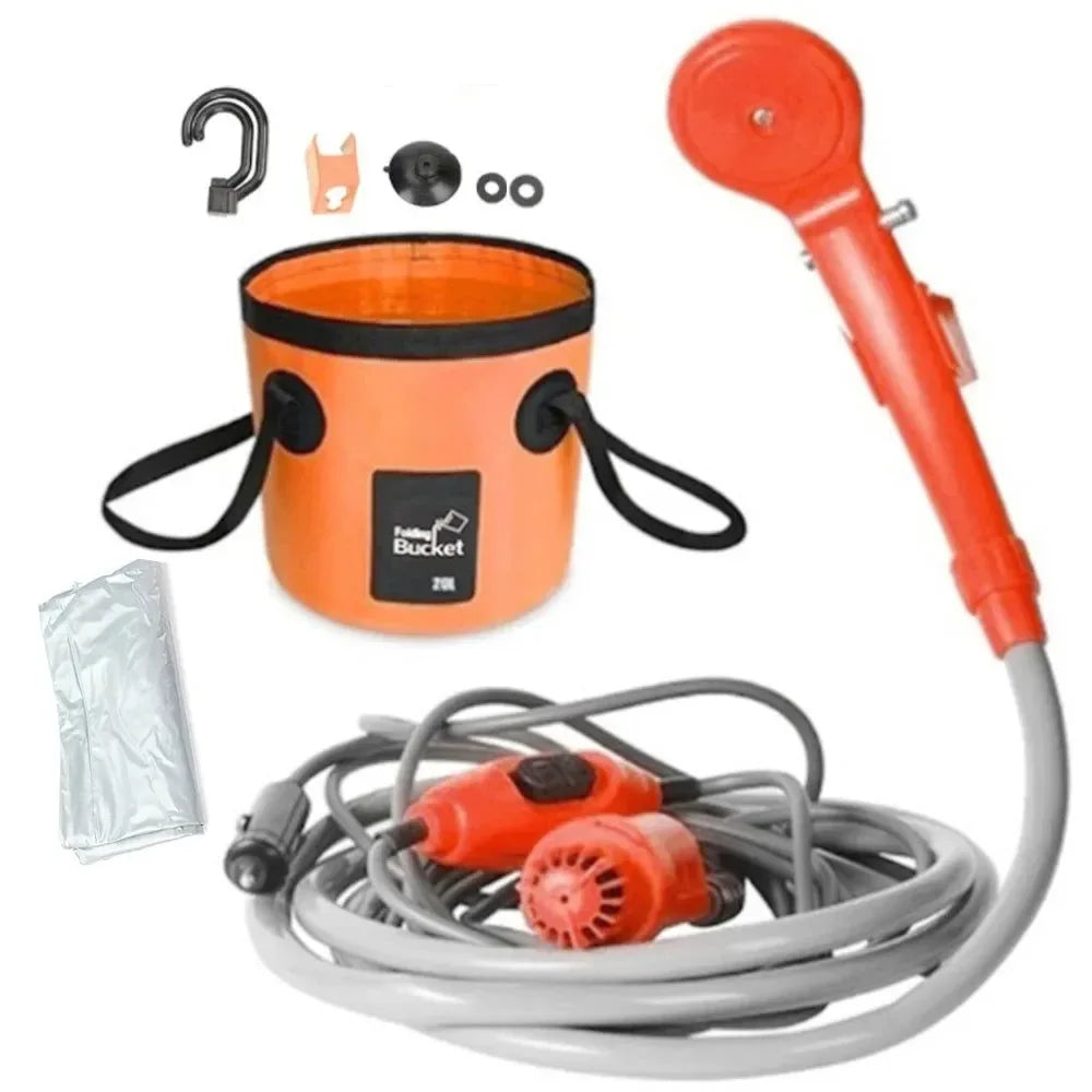 Portable Camping Shower - Car Cigarette Lighter Outdoor Shower for Hiking, Travel, Plant Watering, Car Cleaning, and Pet Bathing - Trekker Essentials