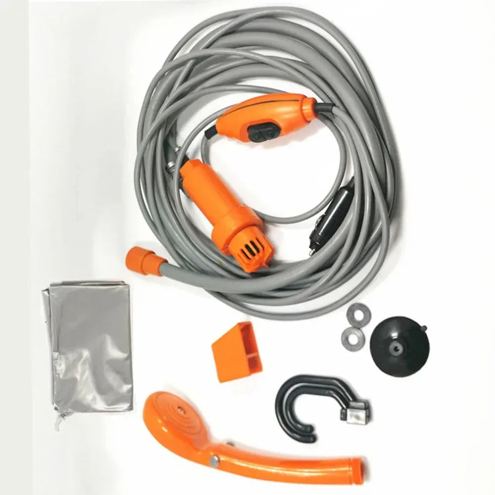 Portable Camping Shower - Car Cigarette Lighter Outdoor Shower for Hiking, Travel, Plant Watering, Car Cleaning, and Pet Bathing - Trekker Essentials