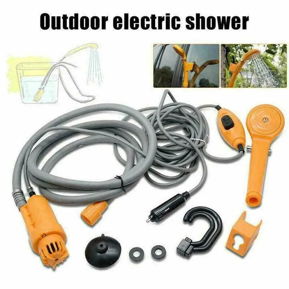 Portable Camping Shower - Car Cigarette Lighter Outdoor Shower for Hiking, Travel, Plant Watering, Car Cleaning, and Pet Bathing - Trekker Essentials