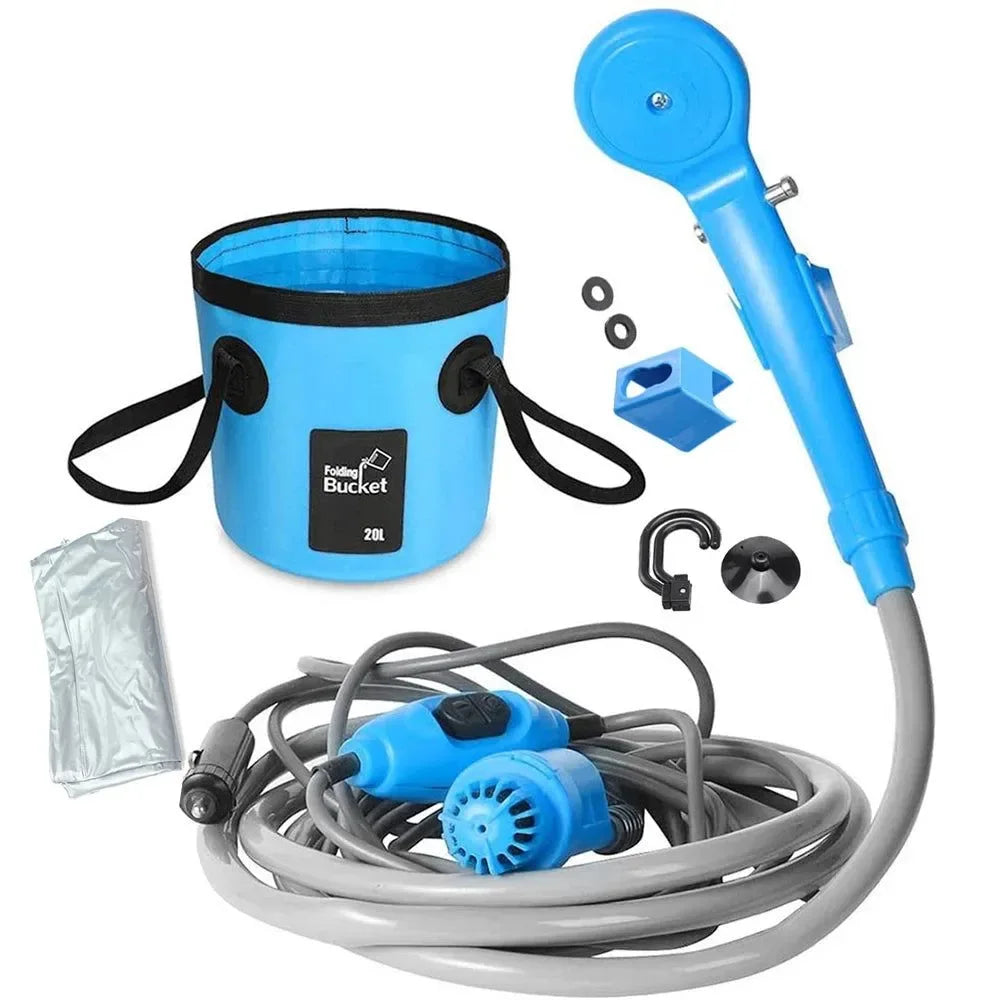 Portable Camping Shower - Car Cigarette Lighter Outdoor Shower for Hiking, Travel, Plant Watering, Car Cleaning, and Pet Bathing - Trekker Essentials
