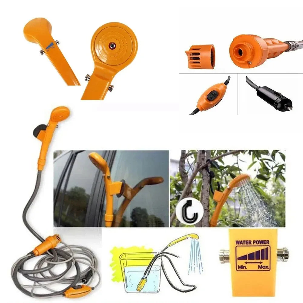 Portable Camping Shower - Car Cigarette Lighter Outdoor Shower for Hiking, Travel, Plant Watering, Car Cleaning, and Pet Bathing - Trekker Essentials