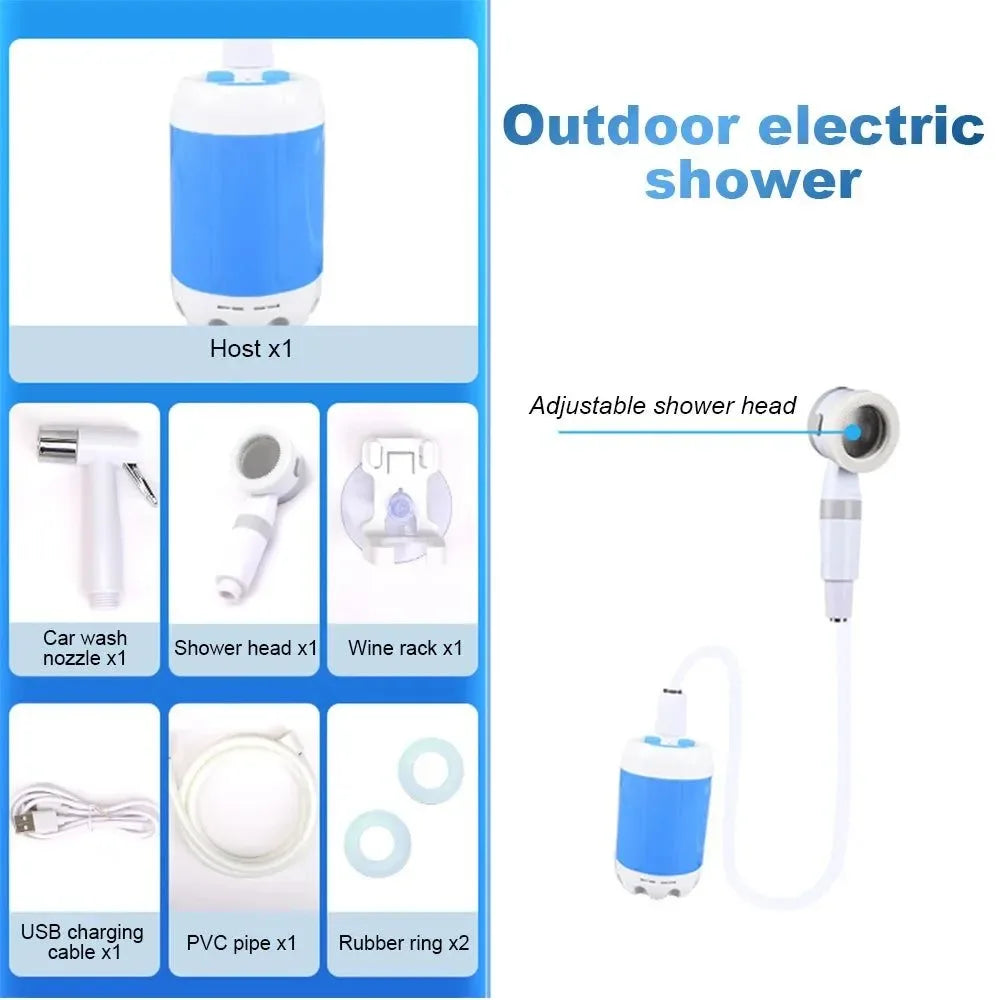 Portable Camping Shower Kit - 5000mAh Rechargeable Waterproof Battery Shower Pump for Family Camping, Hiking, Backpacking, Travel, Beach - Trekker Essentials