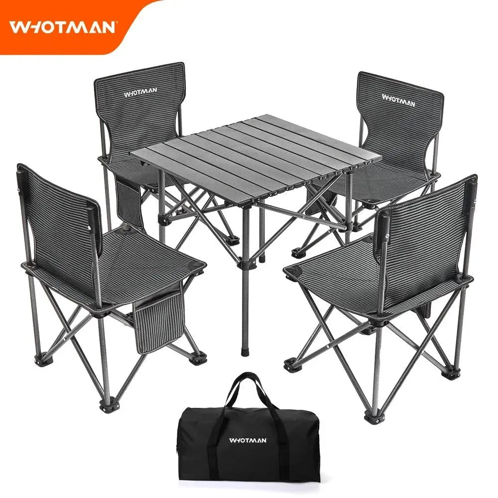 Portable Camping Table with Four Folding Chairs Set - Outdoor Garden Picnic Table Chair Set, Waterproof Ultra-Light Folding Desk - Trekker Essentials