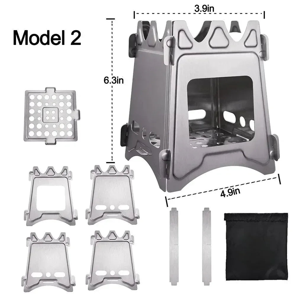 Portable Camping Wood Stove - Stainless Steel Folding Lightweight Firewood Stove for Outdoor Hiking, Traveling, BBQ, and Picnic - Trekker Essentials