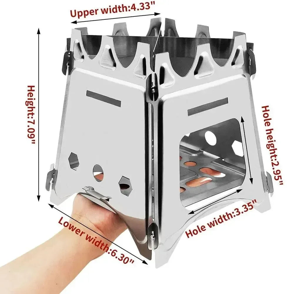 Portable Camping Wood Stove - Stainless Steel Folding Lightweight Firewood Stove for Outdoor Hiking, Traveling, BBQ, and Picnic - Trekker Essentials
