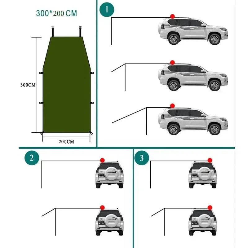 Portable Car Side Awning – Instant Sun/Rain Shelter – 300x200cm UV-Proof Canopy for Camping & Picnics - Trekker Essentials