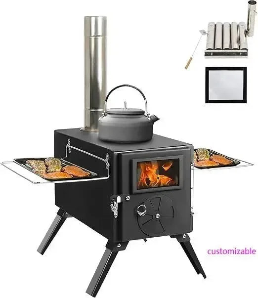 Portable Cast Iron Tent Stove with Jack & Chimney - Wood Burning Heater for Camping & Ice Fishing - Trekker Essentials