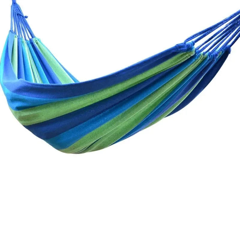 Portable Double Camping Hammock with Tree Straps – Colorful Blue Stripes - Trekker Essentials