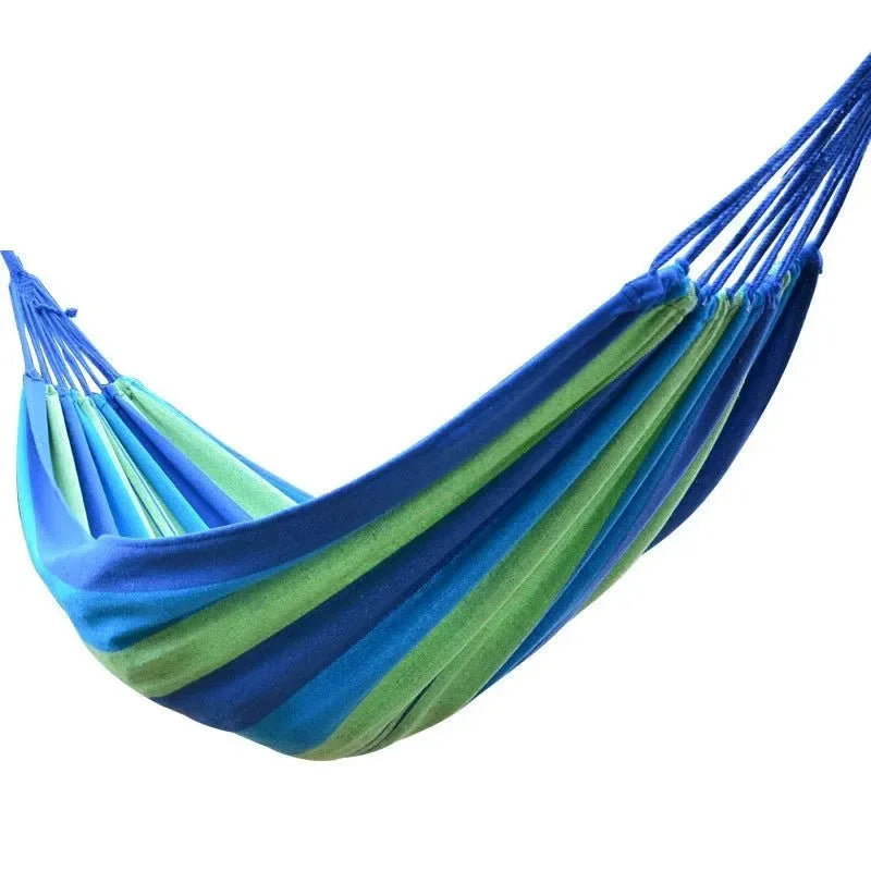 Portable Double Camping Hammock with Tree Straps – Colorful Blue Stripes - Trekker Essentials