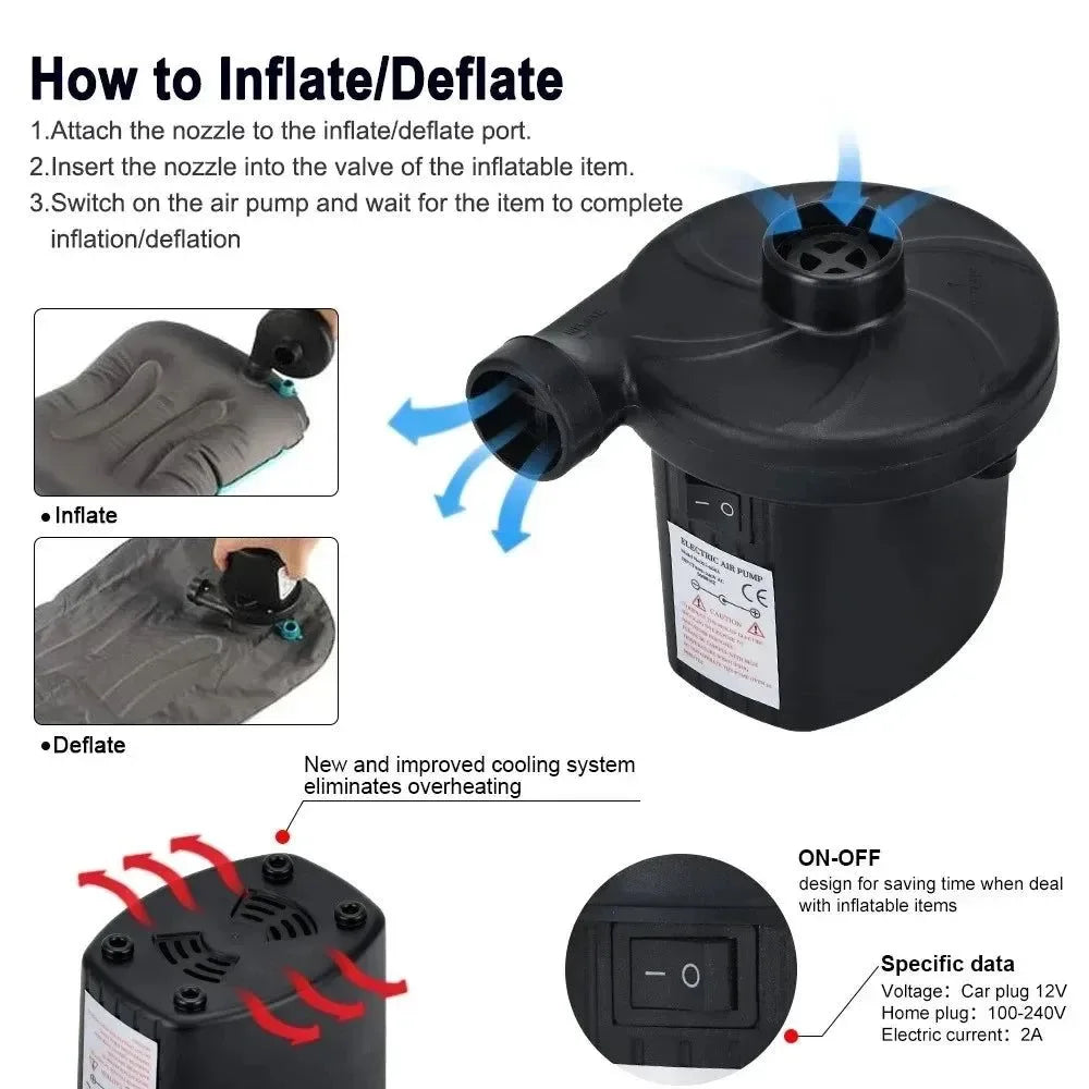 Portable Electric Air Pump for Inflatable Mattresses, Pools, and Toys – Fast Fill & Compact Design - Trekker Essentials