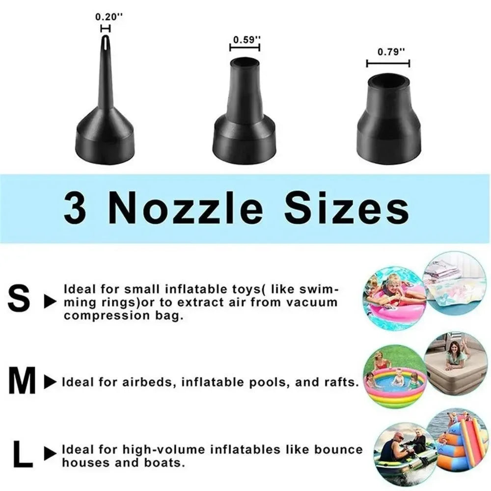 Portable Electric Air Pump for Mattress, Boats, and Inflatable Gear | 12V/220V Mini Compressor with 3 Nozzles - Trekker Essentials