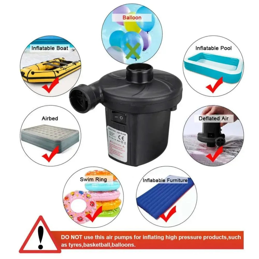 Portable Electric Air Pump for Mattress, Boats, and Inflatable Gear | 12V/220V Mini Compressor with 3 Nozzles - Trekker Essentials